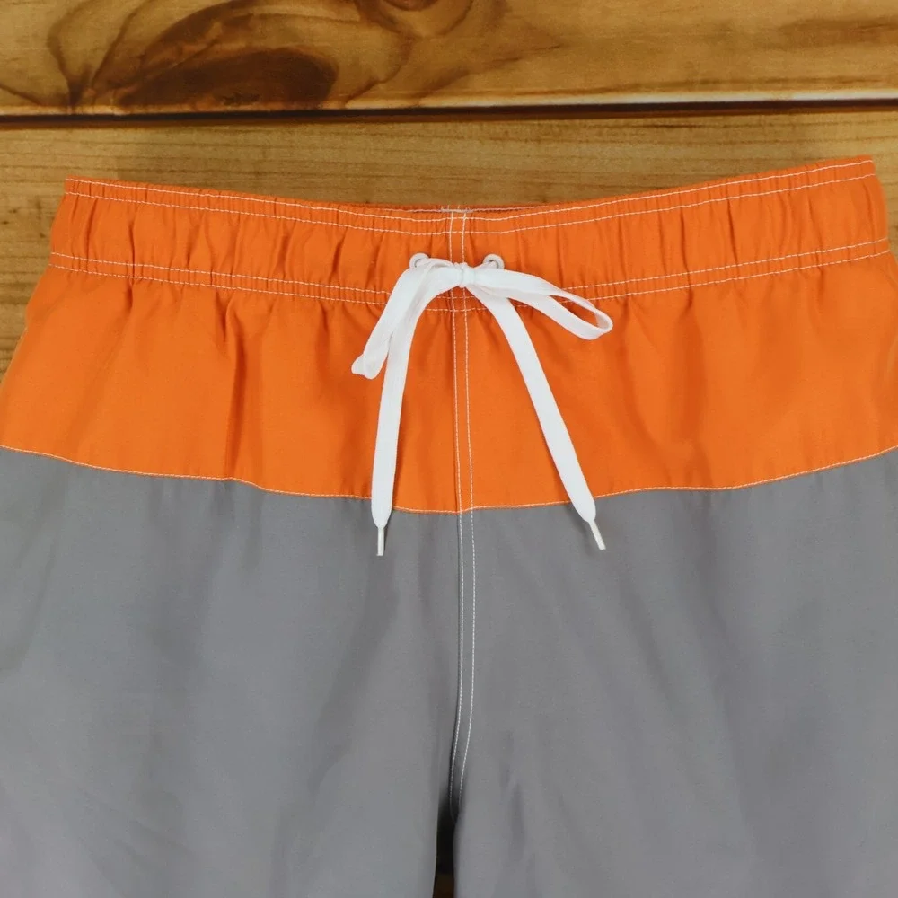 World‎ Wide Sportsman Swim Trunks w/ Liner Mens Size L Orange Gray ColorBlock